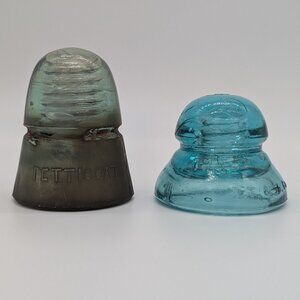Antique Two Glass Insulators AT & T Co. and H.G. Co. Petticoat Cracks Damaged